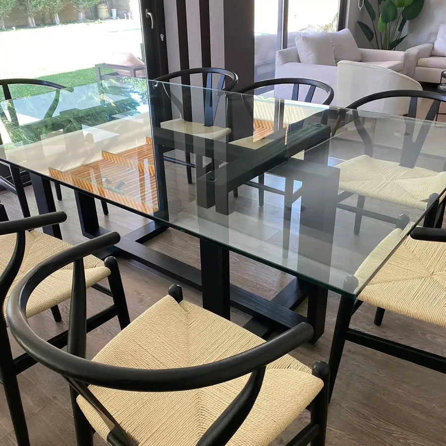 Mesa de comedor Pompeya de vidrio rectangular